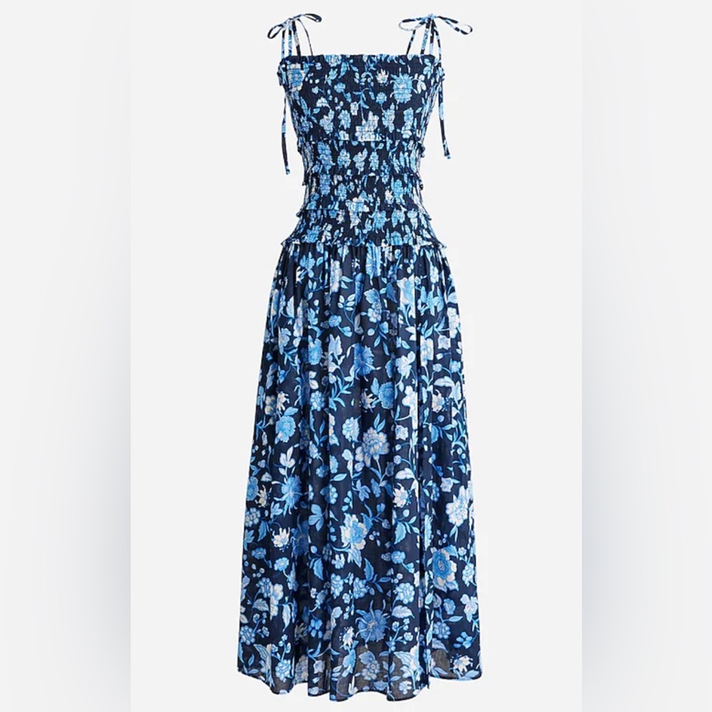 JCrew Smocked Midi Dress in Midnight Floral XS